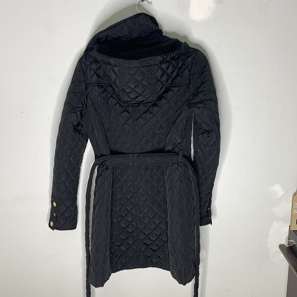 MICHAEL KORS Black Quilted Polyester Belted Hooded Winter Coat Size Small - Picture 9 of 9